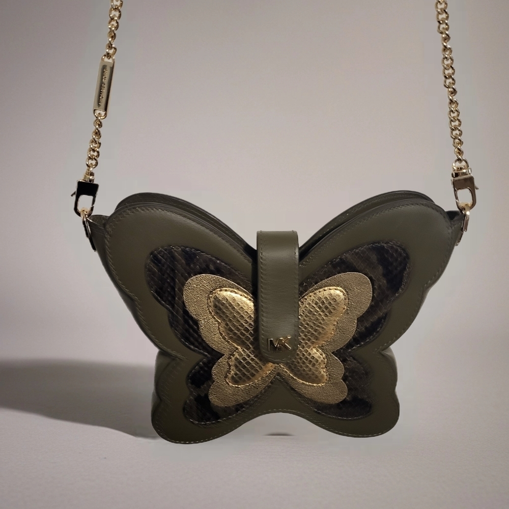 Michael Kors Butterfly Design Leather Crossbody Bag - Black and Gold - Picture 6 of 6